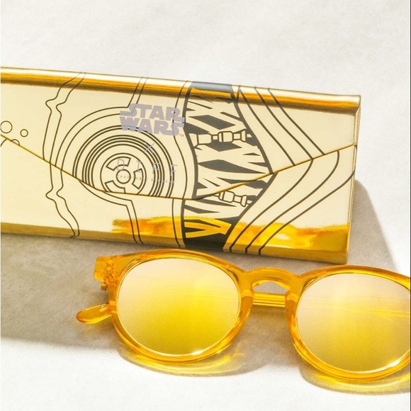 Star Wars x DIFF C-3PO Polarized Gold New with Case Sunglasses - Picture 3 of 4